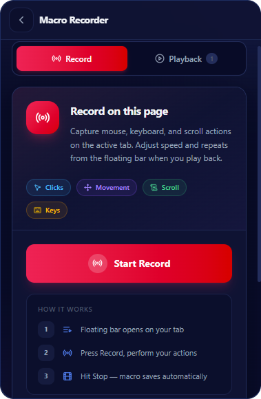 Macro Recorder Setup screen